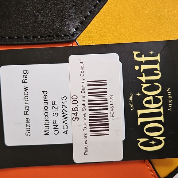 NWT Collectif Retro Black and Rainbow Handbag Purse with Strap - Picture 4 of 4